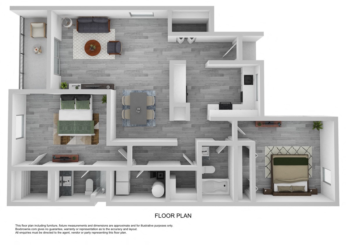 Floor plan for 2 beds, 2 baths, 1167 sqft